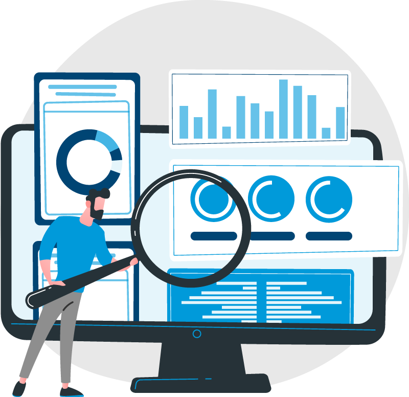 Esquema ilustrativo sobre la gestión y análisis de datos empresariales para optimización de procesos.